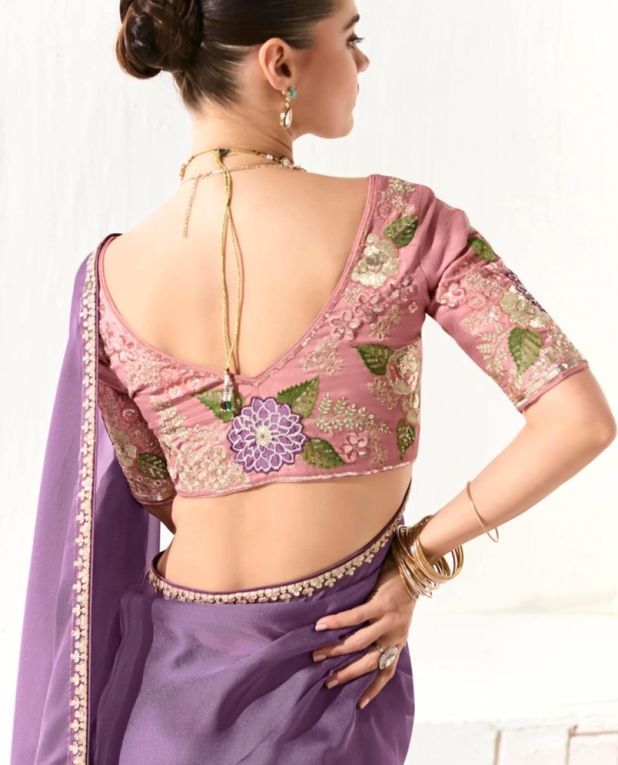2225 - WONDERFUL PURPLE BORDER WORK TISSUE SILK EVENT WEAR SAREE